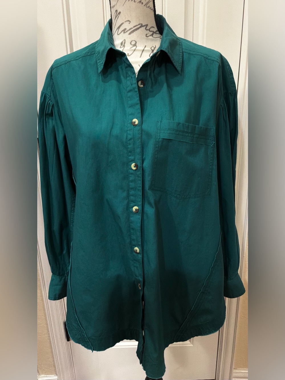 Free People We The Free  Happy Hour Green Oversize Button-Up Shirt - Picture 2 of 6